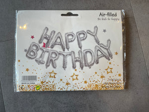 Happy B-Day Letter Balloon Banners silver2